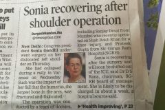 Sonia Gandhi operation done by Dr. Prateek Gupta newspaper article